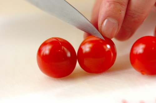 プチトマトの大葉和えの下準備1