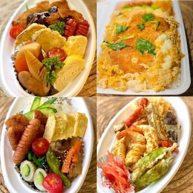 「息子弁当」には、卵焼き、ウインナー、エビの天ぷら、かつ丼…息子さんの好きな献立が並ぶ