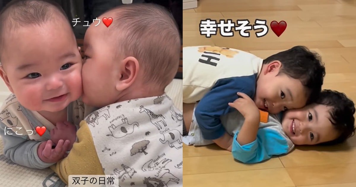もちもちほっぺをスリスリちゅ…生後6ヵ月の双子赤ちゃんの2年後の姿が